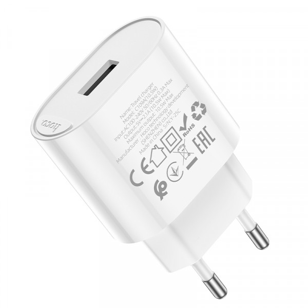 Мережевий зарядний пристрій HOCO C109A(10.5W) Fighter single port charger White (6942007656580)