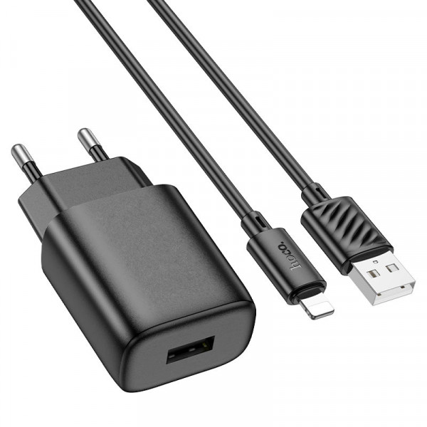 Мережевий зарядний пристрій HOCO C134A Solid single-port charger set (iP) (EU) Black