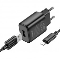Мережевий зарядний пристрій HOCO C134A Solid single-port charger set (iP) (EU) Black
