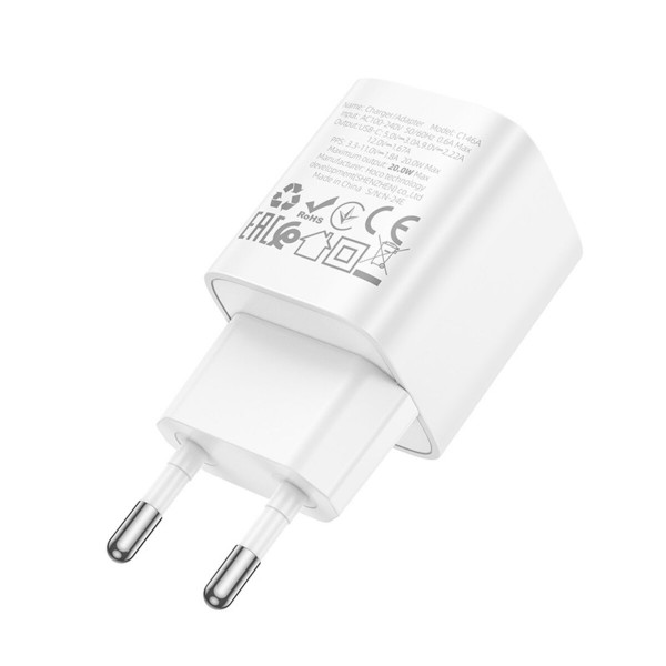 Мережевий зарядний пристрій HOCO C146A Charm single port PD20W charger (EU) White