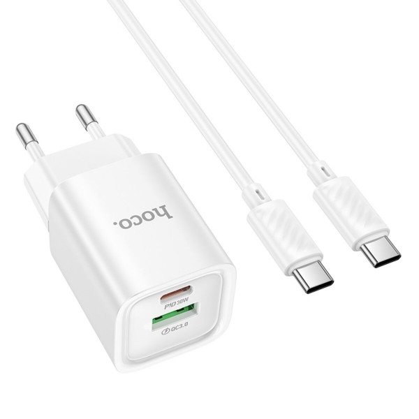 Мережевий зарядний пристрій HOCO C149A Charm PD30W+QC3.0 charger set (C to C)(EU) White