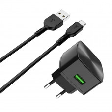 Мережевий зарядний пристрій HOCO C70A Cutting-edge single port QC3.0 charger set(Type-C) 18W Чорний