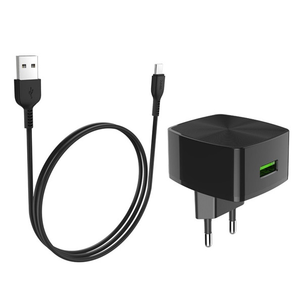 Мережевий зарядний пристрій HOCO C70A Cutting-edge single port QC3.0 charger set(Type-C) 18W Black