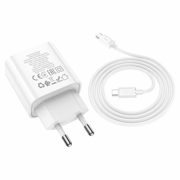 Мережевий зарядний пристрій HOCO C80A Plus Rapido PD20W+QC3.0 charger set(Type-C to Type-C) Білий
