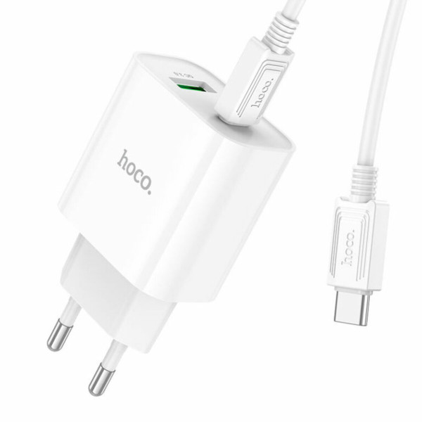 Мережевий зарядний пристрій HOCO C80A Plus Rapido PD20W+QC3.0 charger set(Type-C to Type-C) Білий