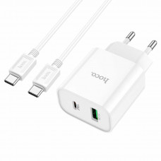 Мережевий зарядний пристрій HOCO C80A Plus Rapido PD20W+QC3.0 charger set(Type-C to Type-C) Білий
