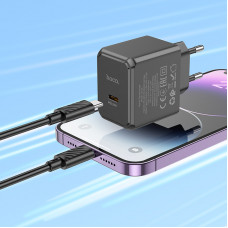 Мережевий зарядний пристрій HOCO CS13A Ocean single port PD20W charger set(C to iP) Чорний