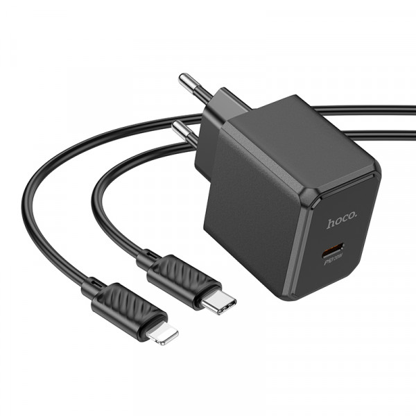 Мережевий зарядний пристрій HOCO CS13A Ocean single port PD20W charger set(C to iP) Чорний