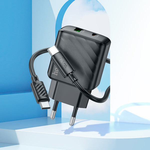 Мережевий зарядний пристрій HOCO CS23A Sunlight dual-port PD30W+QC3.0 charger set(Type-C to Type-C)(EU) Чорний