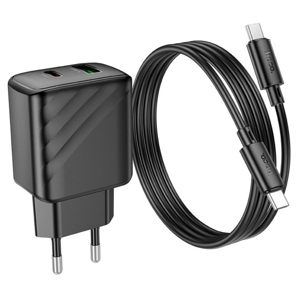 Мережевий зарядний пристрій HOCO CS23A Sunlight dual-port PD30W+QC3.0 charger set(Type-C to Type-C)(EU) Чорний