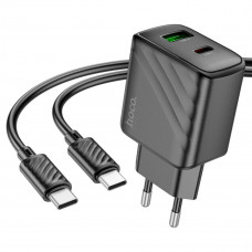 Мережевий зарядний пристрій HOCO CS23A Sunlight dual-port PD30W+QC3.0 charger set(Type-C to Type-C)(EU) Чорний