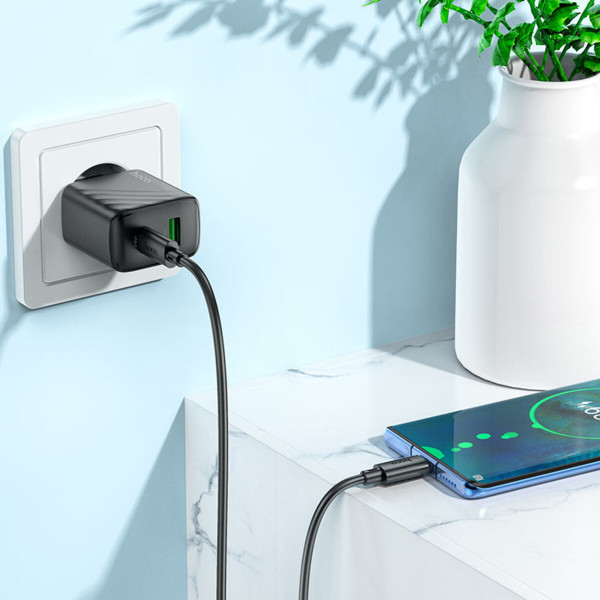 Мережевий зарядний пристрій HOCO CS23A Sunlight dual-port PD30W+QC3.0 charger set(Type-C to Type-C)(EU) Чорний