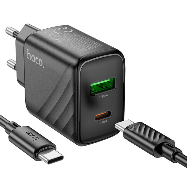 Мережевий зарядний пристрій HOCO CS23A Sunlight dual-port PD30W+QC3.0 charger set(Type-C to Type-C)(EU) Чорний