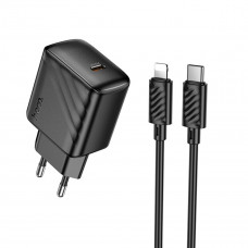 Мережевий зарядний пристрій HOCO CS24A Puerto single-port PD25W charger set (C to iP)(EU) Чорний