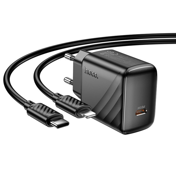 Мережевий зарядний пристрій HOCO CS24A Puerto single-port PD25W charger set (C to iP)(EU) Чорний