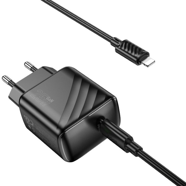 Мережевий зарядний пристрій HOCO CS24A Puerto single-port PD25W charger set (C to iP)(EU) Чорний