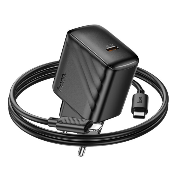 Мережевий зарядний пристрій HOCO CS24A Puerto single-port PD25W charger set (C to iP)(EU) Чорний