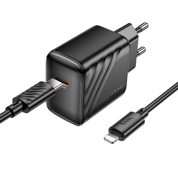 Мережевий зарядний пристрій HOCO CS24A Puerto single-port PD25W charger set (C to iP)(EU) Чорний