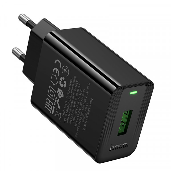 Мережевий зарядний пристрій HOCO CS92A Leader single port QC3.0 charger(EU) Black (6942007671033)