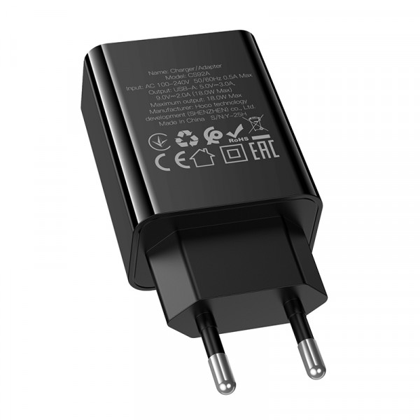 Мережевий зарядний пристрій HOCO CS92A Leader single port QC3.0 charger(EU) Black (6942007671033)