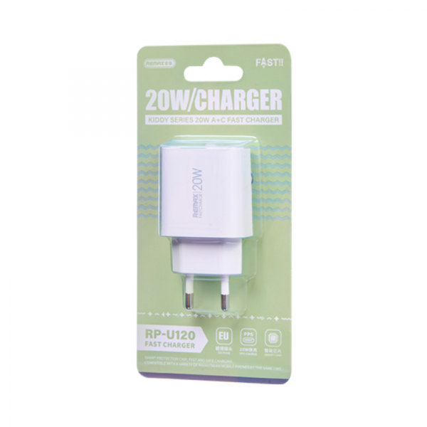 Мережевий зарядний пристрій REMAX Kiddy Series 20W A+C Fast Charger RP-U120 EU-White (6954851209423)