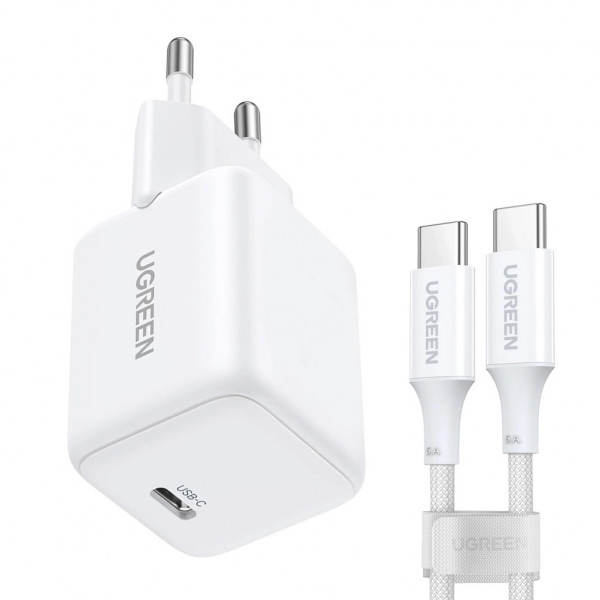 Мережевий зарядний пристрій UGREEN X513 30W USB-C GaN Fast Charger Set White EU+1M CC Cable (UGR-65013)