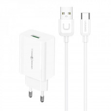 Мережевий зарядний пристрій Usams T48 Travel Charger Kit 18W (T22 Single USB QC3.0 Charger EU+Uturn Type-C Cable 1M) Білий