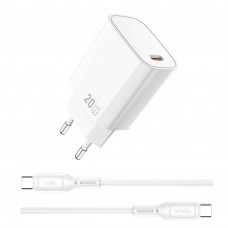 Мережевий зарядний пристрій WIWU 20W Essen GaN Fast Charger+ Cable Combo Wi-G007 C-C EU White (6977703653878)