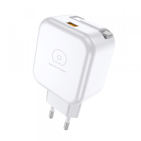 Мережевий зарядний пристрій WUW-C268 12W fast charger USB A +retractable 70cm type c Cable (6978749570044)