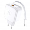 Мережевий зарядний пристрій WUW-C268 12W fast charger USB A +retractable 70cm type c Cable (6978749570044)