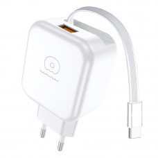 Мережевий зарядний пристрій WUW-C268 12W fast charger USB A +retractable 70cm type c Cable (6978749570044)