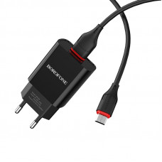 Мережевий зарядний пристрій з кабелем BOROFONE BA20A Sharp single port charger set(Micro) 10.5W Black (6931474702135)