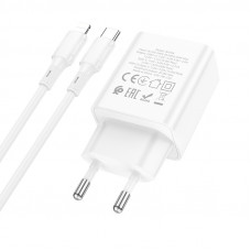 Мережевий зарядний пристрій з кабелем BOROFONE BA70A Quick three-port PD20W(1C2A) charger set(C to iP) White (6941991101410)
