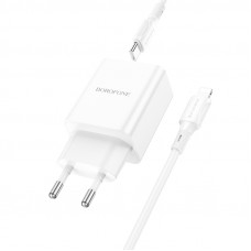 Мережевий зарядний пристрій з кабелем BOROFONE BA70A Quick three-port PD20W(1C2A) charger set(C to iP) White (6941991101410)