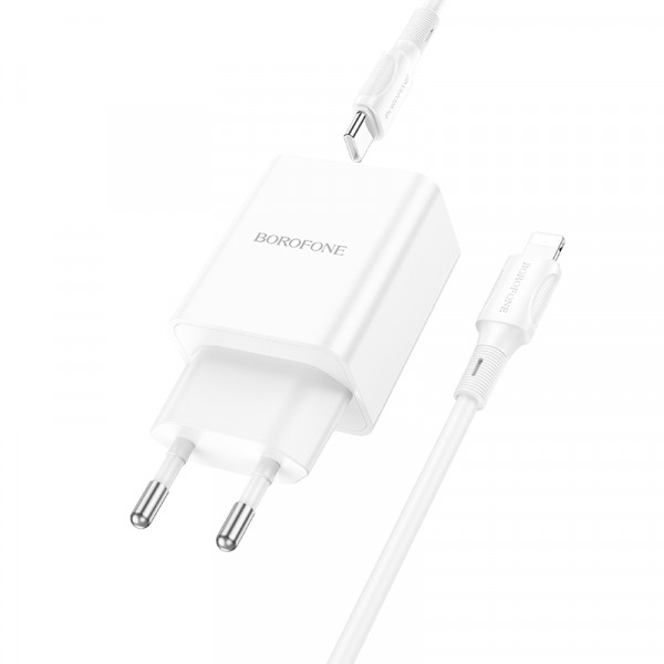 Мережевий зарядний пристрій з кабелем BOROFONE BA70A Quick three-port PD20W(1C2A) charger set(C to iP) White (6941991101410)