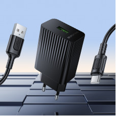 Мережевий зарядний пристрій з кабелем BOROFONE BAS72A Source single port QC3.0 charger set(Type-C) Black (6941991122675)