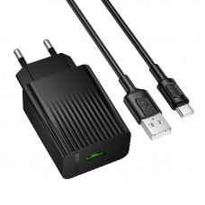 Мережевий зарядний пристрій з кабелем BOROFONE BAS72A Source single port QC3.0 charger set(Type-C) Black (6941991122675)