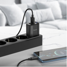 Мережевий зарядний пристрій з кабелем HOCO C141A Smart dual-port charger set(Type-C) Black (6942007627900)