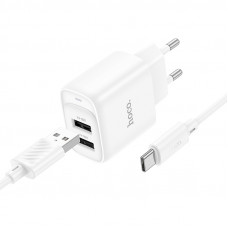 Мережевий зарядний пристрій з кабелем HOCO C141A Smart dual-port charger set(Type-C) White (6942007627917)