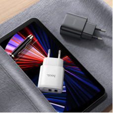 Мережевий зарядний пристрій з кабелем HOCO C141A Smart dual-port charger set(Type-C) White (6942007627917)