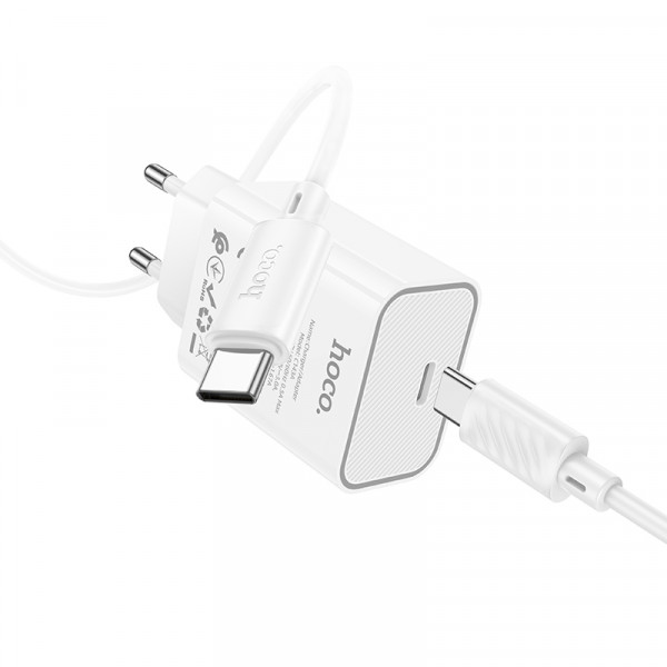 Мережевий зарядний пристрій з кабелем HOCO C143A Benefit single port PD20W charger set(C to C) White (6942007652087)