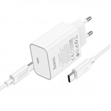 Мережевий зарядний пристрій з кабелем HOCO C143A Benefit single port PD20W charger set(C to C) White (6942007652087)