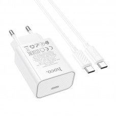 Мережевий зарядний пристрій з кабелем HOCO C143A Benefit single port PD20W charger set(C to C) White (6942007652087)