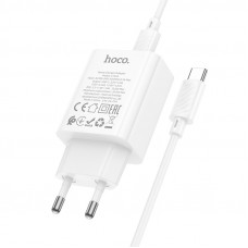 Мережевий зарядний пристрій з кабелем HOCO C143A Benefit single port PD20W charger set(C to C) White (6942007652087)