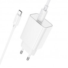 Мережевий зарядний пристрій з кабелем HOCO C143A Benefit single port PD20W charger set(C to C) White (6942007652087)