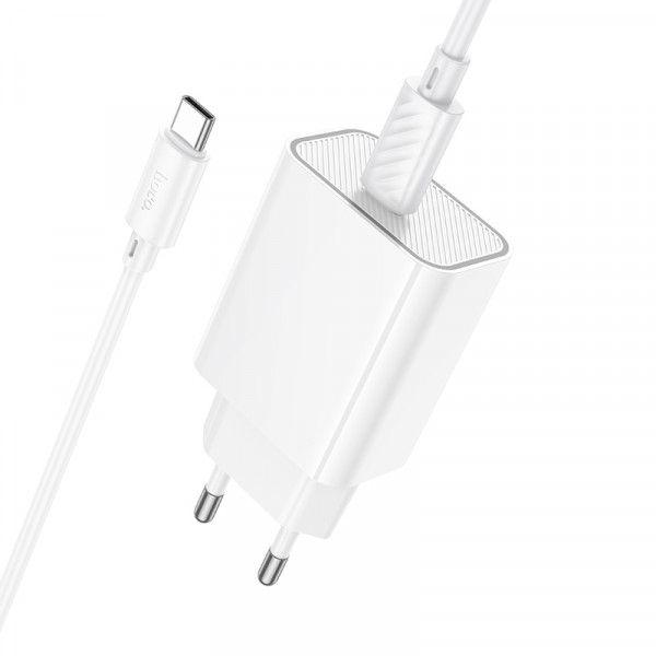 Мережевий зарядний пристрій з кабелем HOCO C143A Benefit single port PD20W charger set(C to C) White (6942007652087)