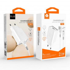 Мережевий зарядний пристрій з кабелем WUW-T82 Single USB home charger set micro (6972573336388)