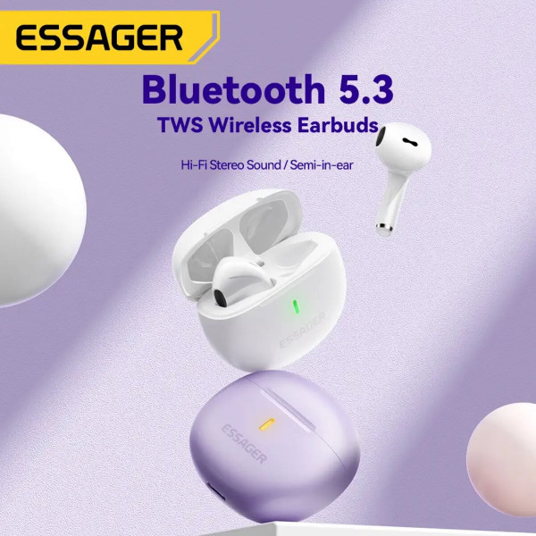 Навушники ESSAGER (color box) Shining TWS Блакитнийtooth earphones Білий