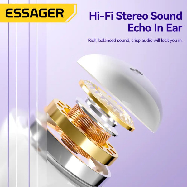 Навушники ESSAGER (color box) Shining TWS Блакитнийtooth earphones Білий