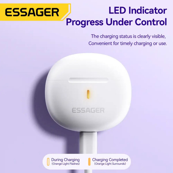 Навушники ESSAGER (color box) Shining TWS Блакитнийtooth earphones Білий